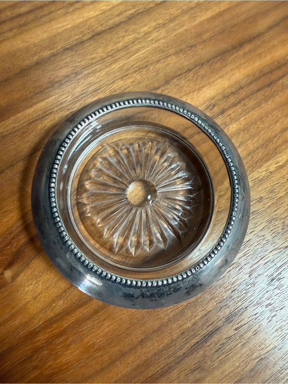 Vintage Crystal+925 Beaded Accent Dish/Ashtray/Coaster/Appitizer Dish